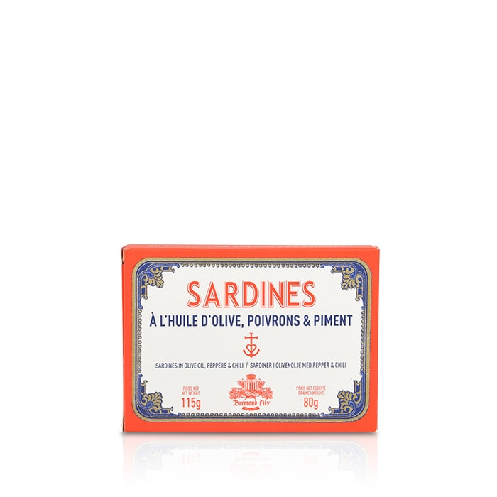 Sardines à l'Huile d'Olive, Poivrons & Piment - 115g Boîte en Carton