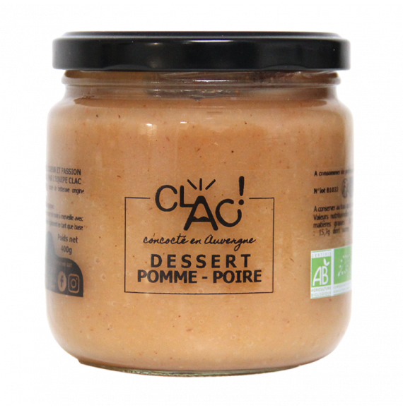 Dessert Pomme Poire Bio - 400 g, produit à Cournon d'Auvergne par CLAC, Conserverie Locale Artisanale & Créative.