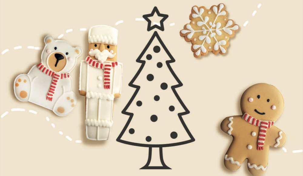 Sablés décorés artisanaux en forme d’ourson, de couronne et de sucette rose