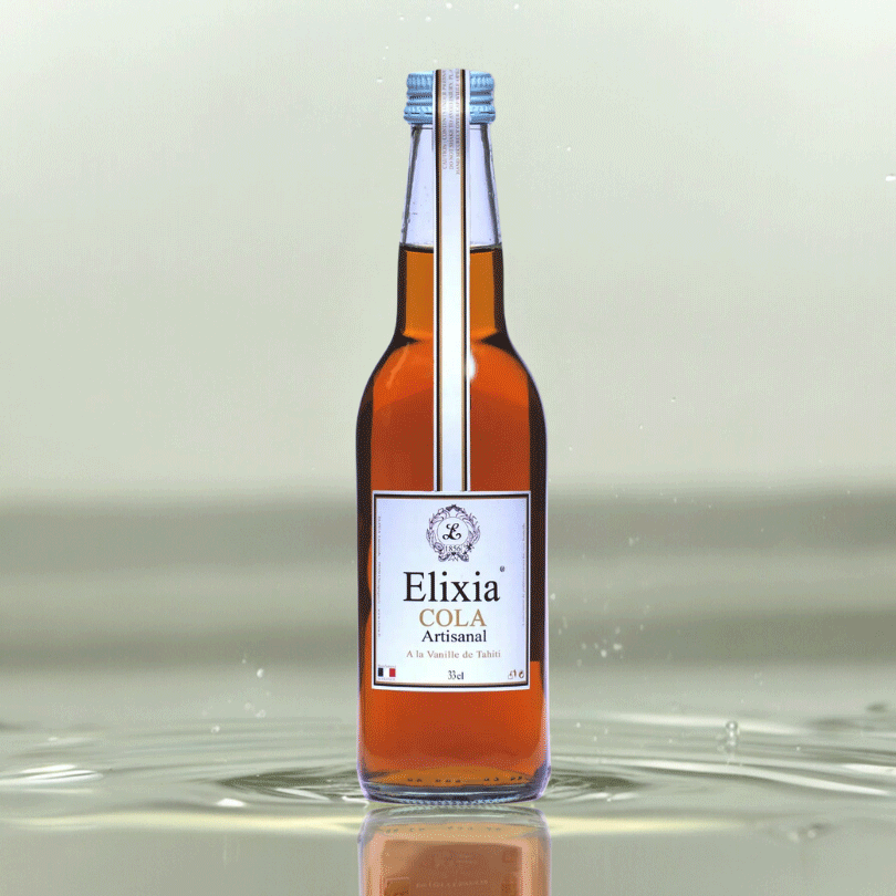 Bouteille de cola artisanal Elixia à la vanille de Tahiti.
