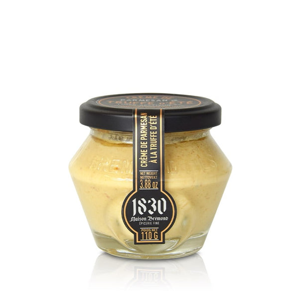 Pot de crème de parmesan à la truffe d'été 1830 (110 g) avec étiquette noire et dorée.