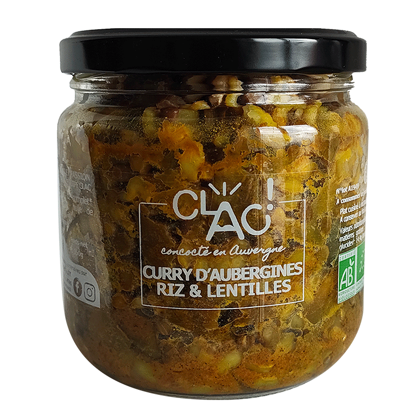 Curry d'Aubergine Riz et Lentilles Bio | 370g