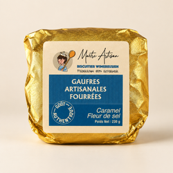Paquet de gaufres artisanales fourrées au caramel fleur de sel, 230 g.