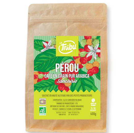 Café pur Arabica Équitable et Bio - Pérou Sanchirio La Tribu, 400 g