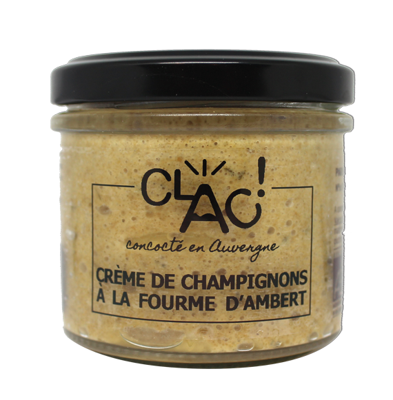 Crème de Champignons à la Fourme d'Ambert AOP Bio, 100 g, tartinable apéritif artisanal de CLAC à base de pleurotes et de Fourme d'Ambert AOP.