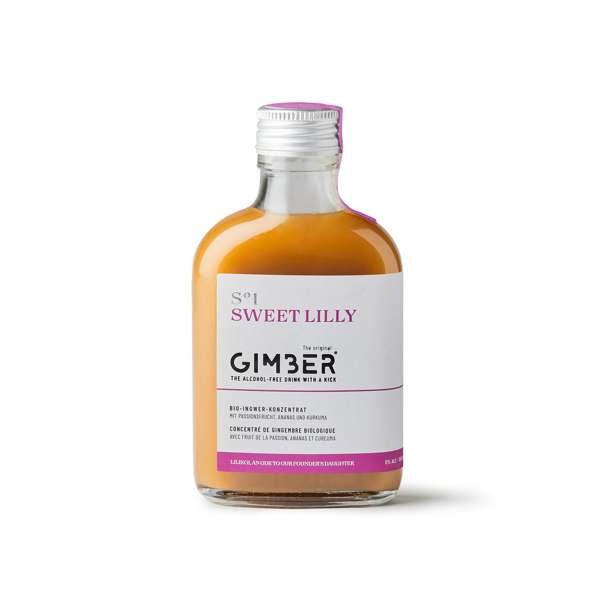 Gimber S°1 Sweet Lilly - Concentré de gingembre Bio - 200 ml. Collection Producteur GIMBER, concentré de gingembre bio, peut être dégusté dans des cocktails et des mocktails sans alcool. Peut servir aussi d'aide culinaire ou d'aide pâtissière.
