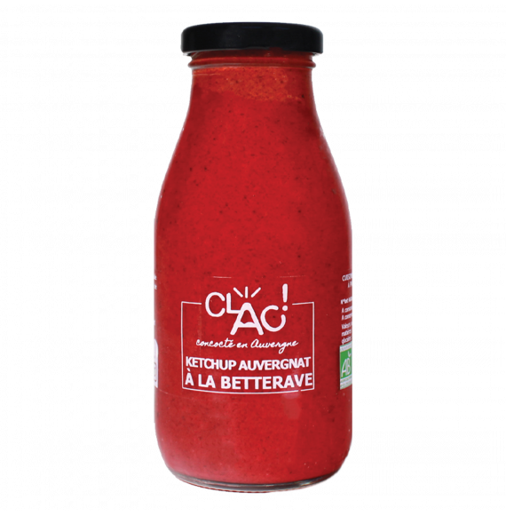 Ketchup Auvergnat à la Betterave Bio - 260 g - CLAC, réalisée en circuit-court, avec des ingrédients biologiques frais et de saison, et sont artisanalement préparées en Auvergne. #BIO #LOCAL #ARTISANAL