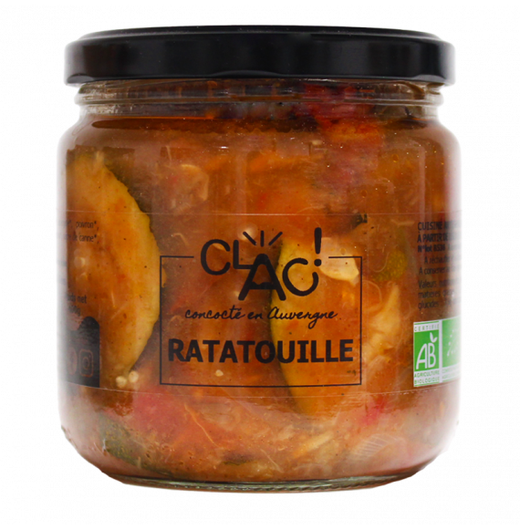 Ratatouile Bio de CLAC, 400 g, légumes du soleil bio cuisinés , en vente sur communautedugout.com