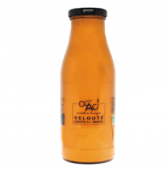 Velouté Orange Carotte Bio - 480 g - CLAC,  réalisée en circuit-court, avec des ingrédients biologiques frais et de saison, et sont artisanalement préparées en Auvergne. #BIO #LOCAL #ARTISANAL